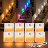 Guankai front view of 8-pack stair lights showing compact set and packaging, easy-install benefit