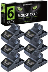 Guarden front packaging showing six small-size traps and clear instructions, easy storage benefit