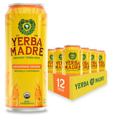Guayaki Yerba Madre front can showing orange label and refreshing appeal
