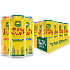 Guayaki Yerba Madre front packaging showing variety pack and benefits