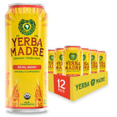 Guayaki Revel Berry front can showing label and 15.5 oz size, highlighting natural caffeine