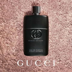 Cap and nozzle detail on Gucci Guilty showing high-quality finish and control