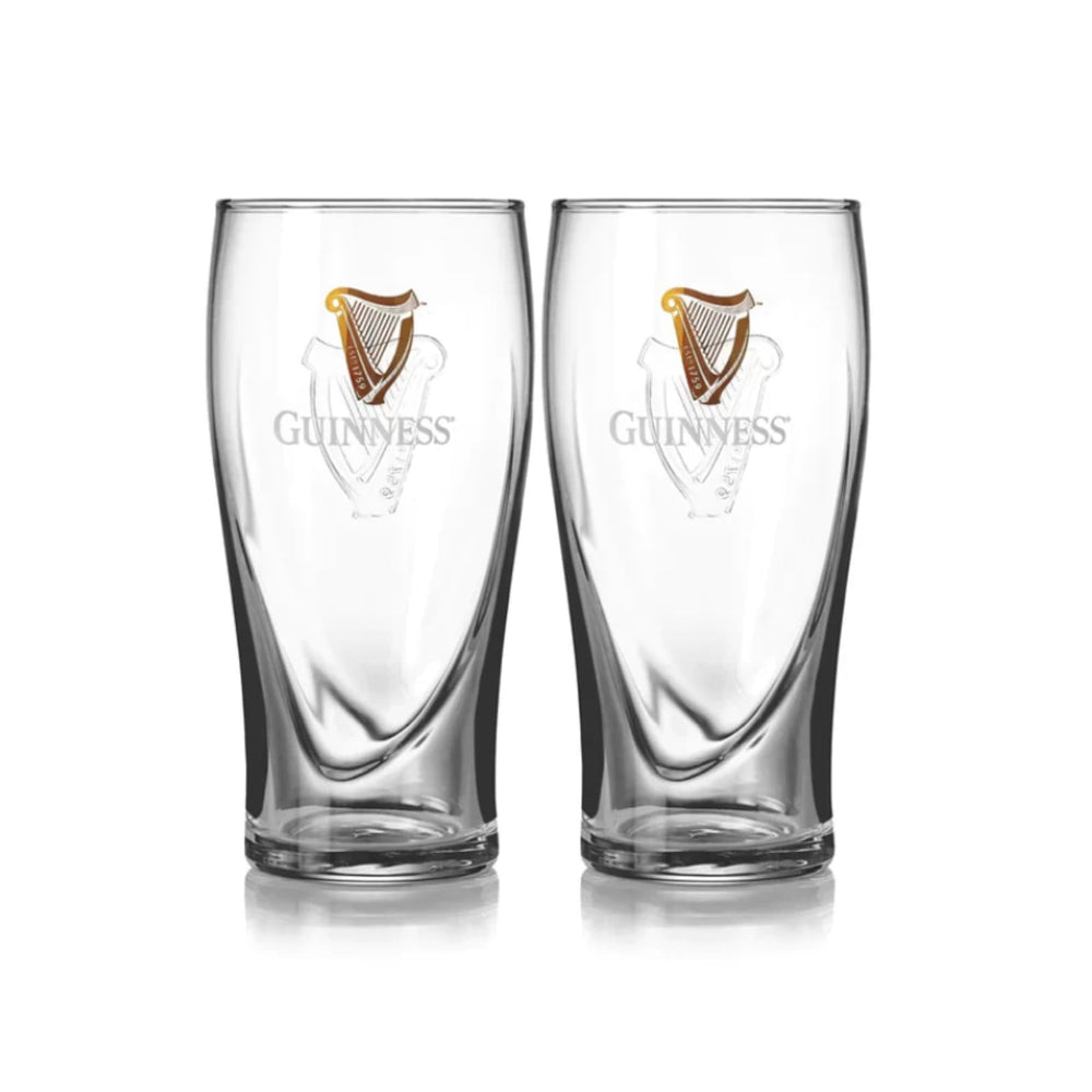 Guinness 20oz pint glasses front view showing classic design and pour benefit