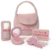 GUND front view of pink purse showing compact storage and portability