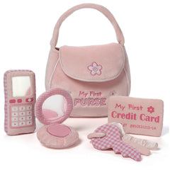 GUND front view of pink purse showing compact storage and portability
