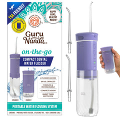 GuruNanda front view of portable water flosser showing compact design and portability benefits
