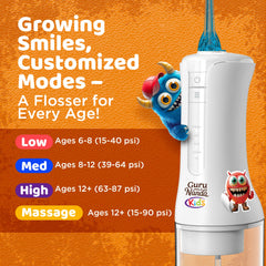 GuruNanda flosser nozzle collection showing four tips for customized cleaning