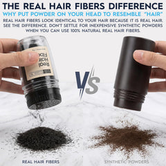 Before and after crown view demonstrating Hair Illusion black fibers creating fuller-looking hair