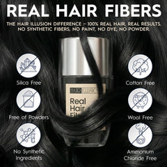 Close-up of Hair Illusion fiber texture showing natural human-hair strands that blend easily
