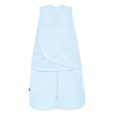 HALO front view baby blue sleepsack showing snug fit and safe blanket replacement