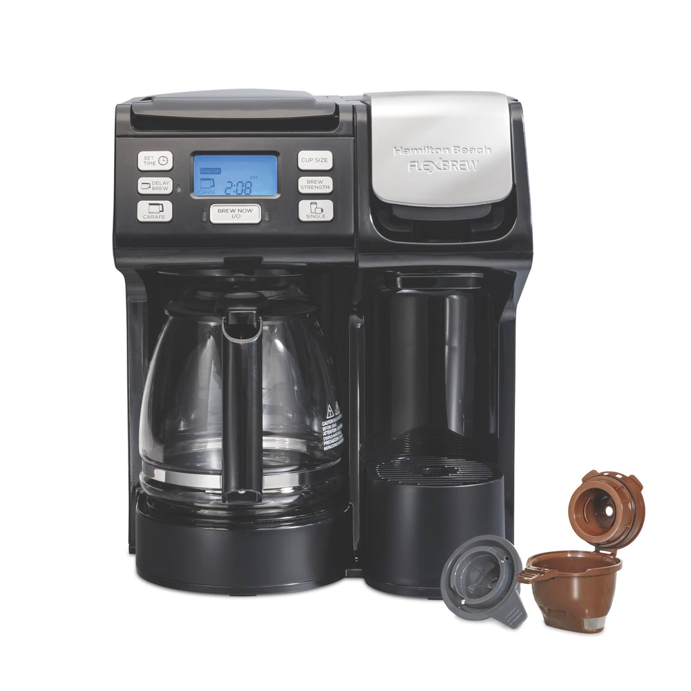 Hamilton Beach FlexBrew Trio front view showing compact versatility and counter-friendly design