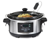 Hamilton Beach front view of 6-quart slow cooker showing control panel benefit easy programming