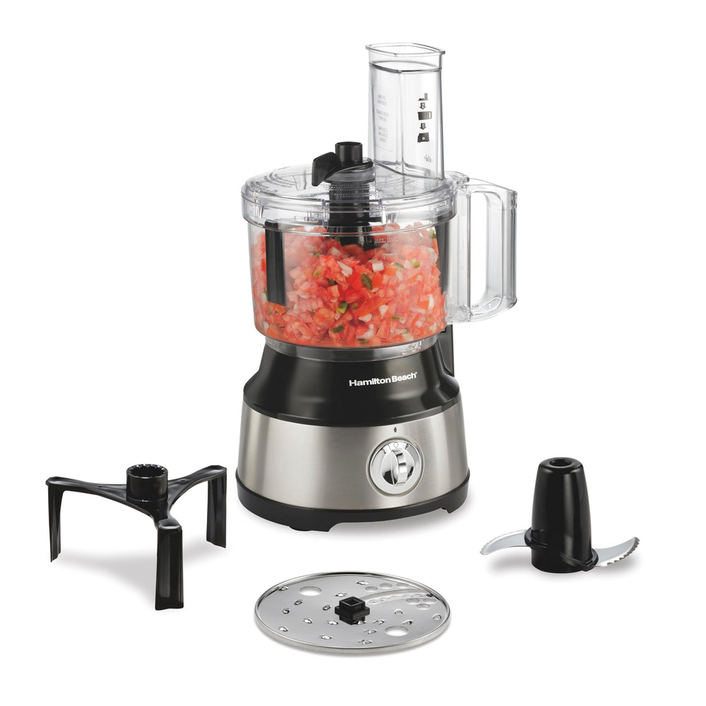 Hamilton Beach front view of food processor showing controls and bowl, speeds prep