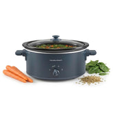 Hamilton Beach front view showing 6 quart slow cooker and controls for reliable cooking