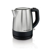Hamilton Beach kettle front view showing stainless steel body and compact size benefit