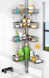 HAMITOR front view L-shaped corner shelf showing stable storage benefit