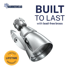 HammerHead Showers side profile highlights brass pivot ball for precise angling benefit