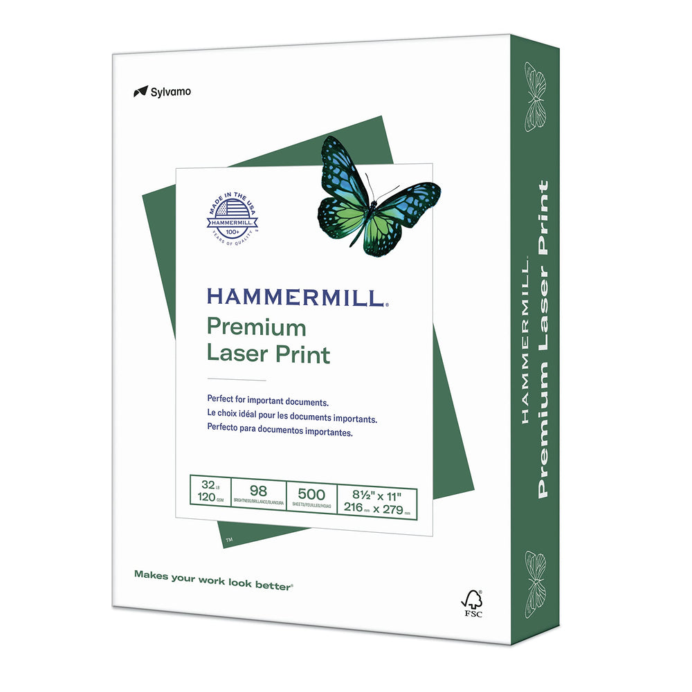 Hammermill front packaging ream showing brand and brightness benefit