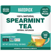 HANDPICK front packaging showing 100 tea bags and eco benefits