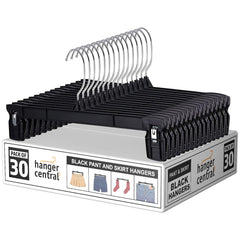 Hanger Central front pack of 30 black youth clip hangers showing quantity and color for organization