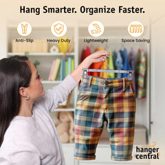 Hanger Central hanger holding toddler pants to demonstrate secure everyday use