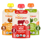 Happy Baby front packaging showing organic stage 3 pouch and benefits