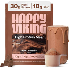 Happy Viking front tub showing chocolate protein convenience and clean ingredients