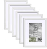 HappyHapi front view of six white 8x10 frames showing cohesive gallery benefit