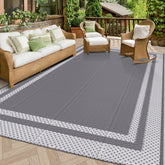 HappyTrends front view of outdoor rug showing full pattern and durable surface benefit