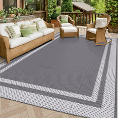 HappyTrends front view of outdoor rug showing full pattern and durable surface benefit