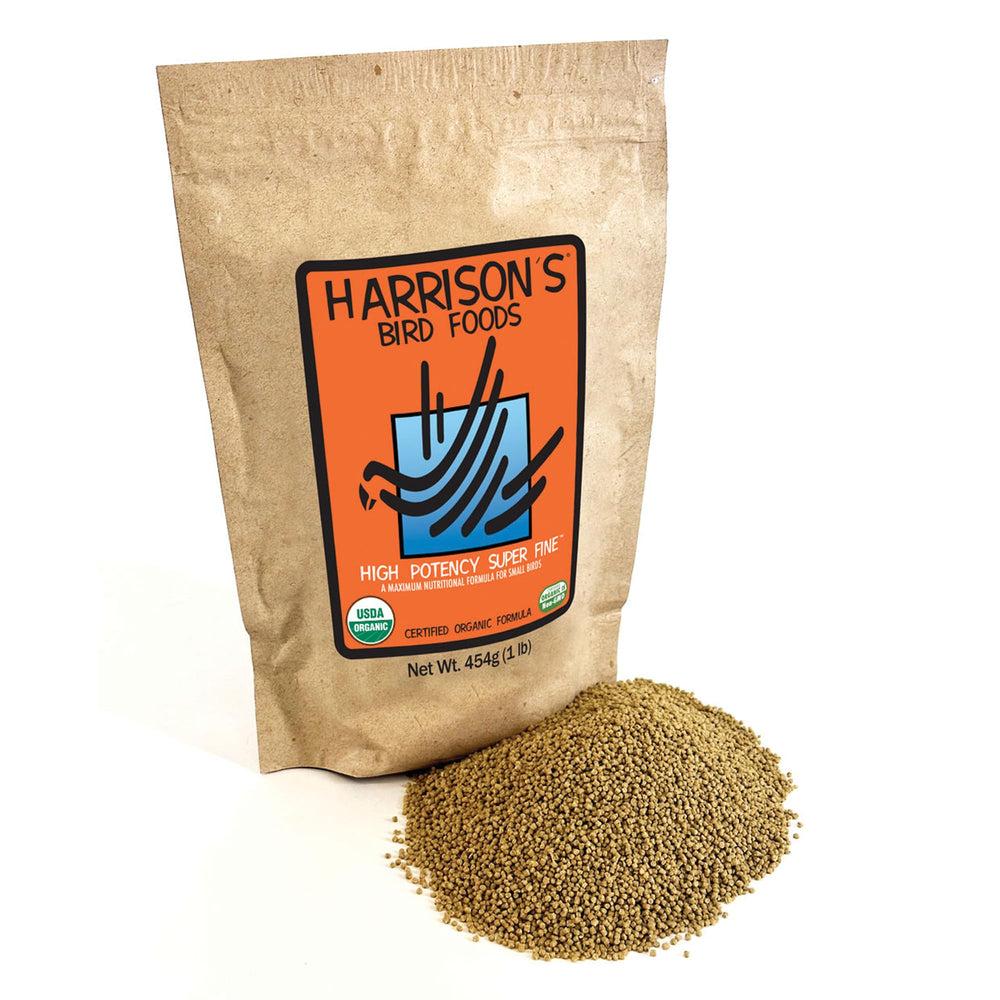 Harrison's Bird Foods front packaging showing product name and benefit