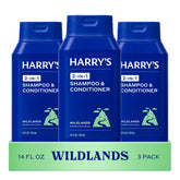Harry's front packaging showing 2-in-1 bottle and clear branding, easy selection benefit