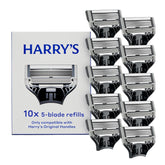 Harry's front packaging showing ten refill cartridges and secure box, keeps blades protected