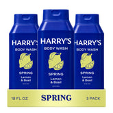 Harry's front-pack of three Spring body wash bottles showing clean packaging and convenience