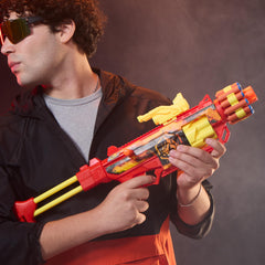 Hasbro Nerf FlareFusion rotating cylinder closeup highlighting six-dart capacity benefit