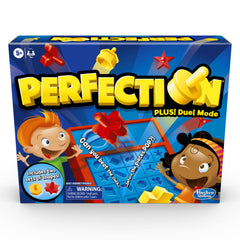 Hasbro Perfection front packaging showing game and age recommendation, invites quick play