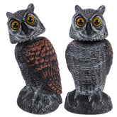 Hausse front view showing two owl decoys protecting a garden