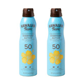 Hawaiian Tropic front packaging showing SPF 50 spray with benefit of quick protection