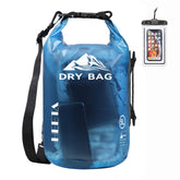 HEETA front view of 10L transparent blue dry bag showing visibility and seal