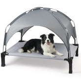 Heeyoo front view of elevated dog bed showing shaded comfort and airflow