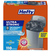 Hefty black box front view showing 110-count and product benefits