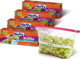 Hefty front packaging showing quantity and clear bag view for fast selection