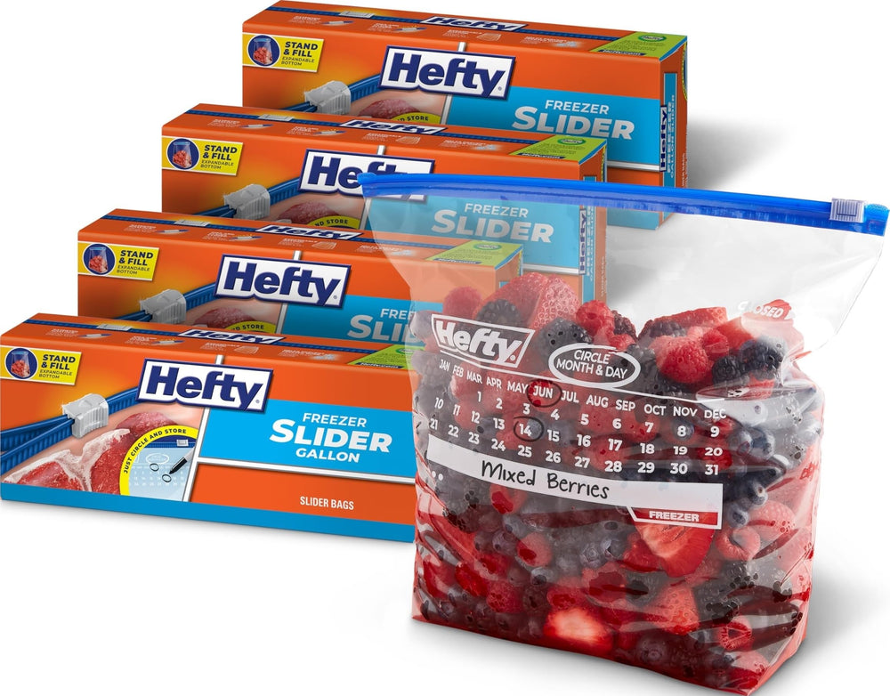 Hefty front packaging showing 4-pack and 100 total for easy stocking