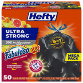 Hefty front packaging showing count and scent and quick product identification benefit