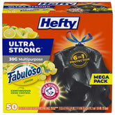Hefty pack front showing count and Fabuloso Lemon scent benefit