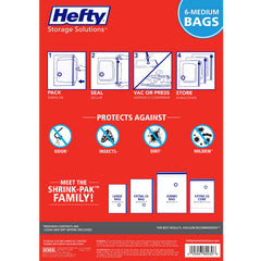 Hefty Shrink-Pak compressed sweaters demonstrating 3x space savings benefit