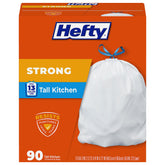 Hefty front packaging showing 90-count white 13G bags and value pack - Hefty protection