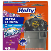 Hefty Ultra Strong front box showing 40-count and lavender scent benefit
