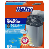 Hefty front box showing 80-count bags and product branding for easy identification and supply