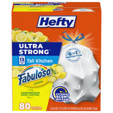 Hefty front box showing 80-count packaging and benefits